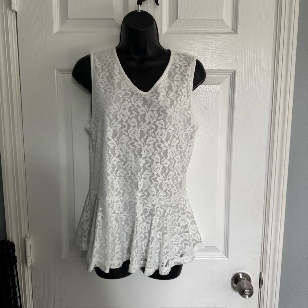 3 for $15 Saks Fifth Avenue White Lace Peplum Blouse - size L